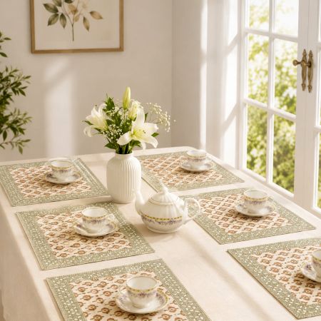 Orange Butti Handmade Canvas Cotton Table Mat Set